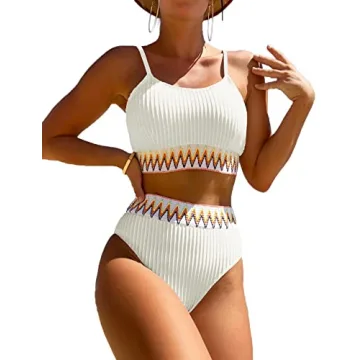 Zuvebamyo Women's High Waisted Ribbed Bikini Sets - Stylish Beachwear