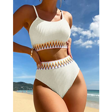 Zuvebamyo High Waisted Ribbed Bikini Set for Summer