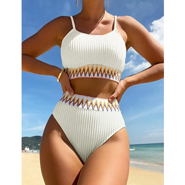 Zuvebamyo High Waisted Ribbed Bikini Set for Summer
