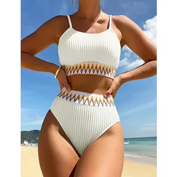 Zuvebamyo High Waisted Ribbed Bikini Set for Summer