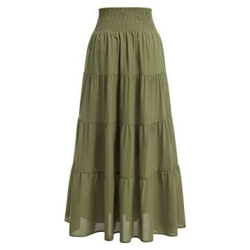 Women's Boho Elastic High Waist A Line Ruffle Swing Beach Maxi Skirt Tired Pleated Drawstring Chiffo...