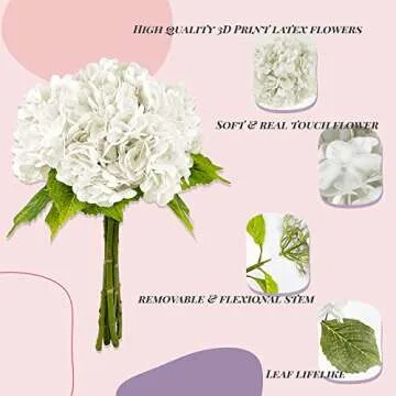 Yatim 21In White Artificial Hydrangea Flowers 5 Pcs Fake Hydrangea Silk Flowers for Wedding Centerpieces Bouquets DIY Floral Decor Home Decoration with Stems