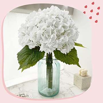Yatim 21In White Artificial Hydrangea Flowers 5 Pcs Fake Hydrangea Silk Flowers for Wedding Centerpieces Bouquets DIY Floral Decor Home Decoration with Stems