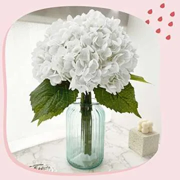 Yatim 21In White Artificial Hydrangea Flowers 5 Pcs Fake Hydrangea Silk Flowers for Wedding Centerpieces Bouquets DIY Floral Decor Home Decoration with Stems