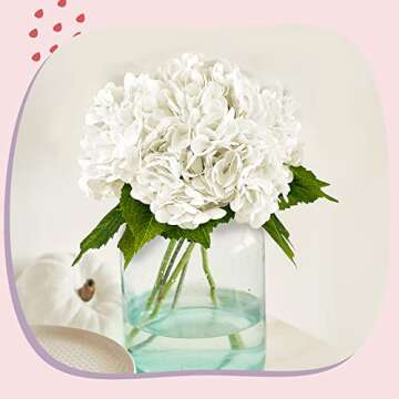 Yatim 21In White Artificial Hydrangea Flowers 5 Pcs Fake Hydrangea Silk Flowers for Wedding Centerpieces Bouquets DIY Floral Decor Home Decoration with Stems