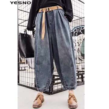 YESNO Women Casual Loose Cropped Trousers Pants Denim Bloomers