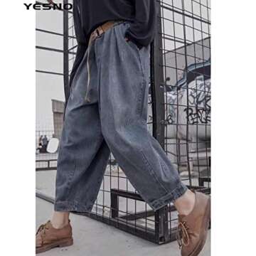 YESNO Women Casual Loose Cropped Trousers Pants Denim Bloomers