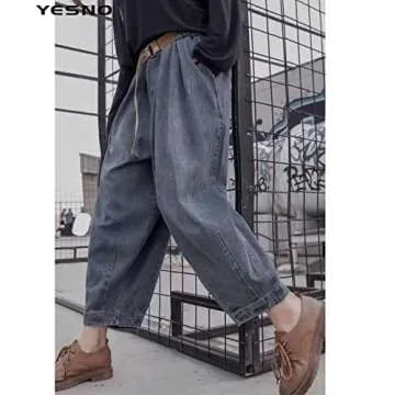 YESNO Women Casual Loose Cropped Trousers Pants Denim Bloomers