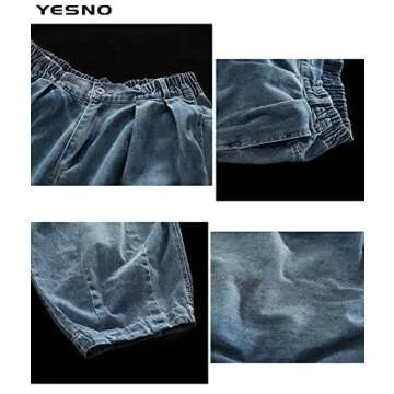 YESNO Women Casual Loose Cropped Trousers Pants Denim Bloomers