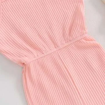 YOKJZJD Toddler Baby Girl Ribbed Knit Romper Sleeveless Jumpsuit Overalls Bell Bottom Pants Leggings Summer Outfits (Pink, 2-3 Years)