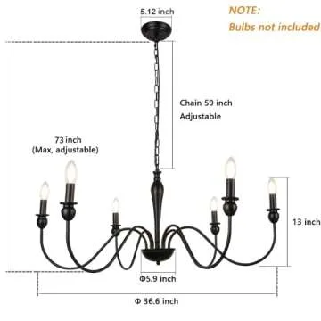 WBinDX 6-Light Black Farmhouse Chandelier, 36.6 Inch Rustic Dining Room Light Fixture Hanging Industrial Iron Candle Chandeliers for Entryway Foyer Kitchen Table Living Room Bedroom