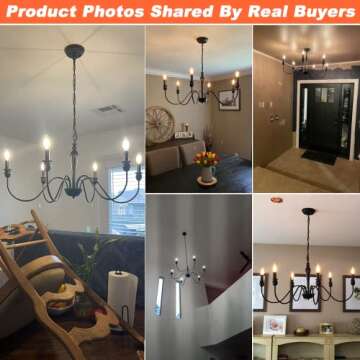 WBinDX 6-Light Black Farmhouse Chandelier, 36.6 Inch Rustic Dining Room Light Fixture Hanging Industrial Iron Candle Chandeliers for Entryway Foyer Kitchen Table Living Room Bedroom