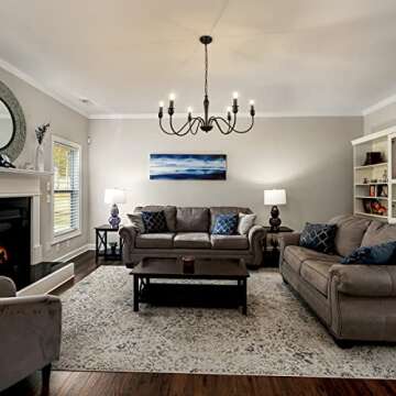 WBinDX 6-Light Black Farmhouse Chandelier, 36.6 Inch Rustic Dining Room Light Fixture Hanging Industrial Iron Candle Chandeliers for Entryway Foyer Kitchen Table Living Room Bedroom