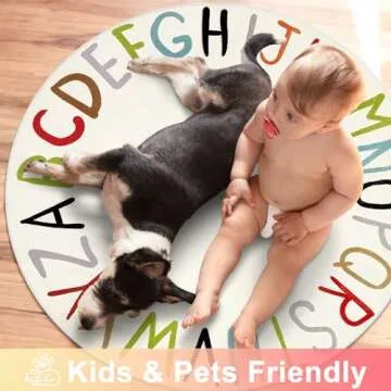 LIVEBOX Colorful Play Room Round Kids Rug for Nursery,ABC Rainbow Rug for Playroom, Small Circle Rug for Classroom, Washable Rugs Educational Alphabet Carpet for Boys Girls Dorm (40",Multi Color)