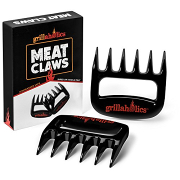Grillaholics BBQ Meat Shredder Claws - Wolverine Style Ultra-Sharp Blades Quickly Lift Handle & Shred Meats - Best Dishwasher Safe Bear Claw Pulled Pork Meat Shredders in BBQ Grill Accessories (Black)