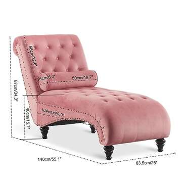 Paddie Velvet Button-Tufted Chaise Lounge in Pink