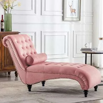 Paddie Velvet Button-Tufted Chaise Lounge in Pink