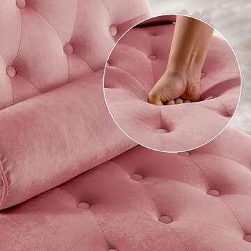 Paddie Velvet Button-Tufted Chaise Lounge in Pink