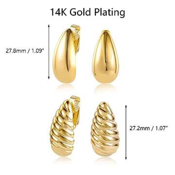 Teardrop Clip On Earrings Dupes Earring for Women Chunky Hoop Earing Hypoallergenic Lightweight Dangle Water Drop Set for Women