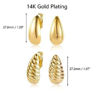 Teardrop Clip On Earrings Dupes Earring for Women Chunky Hoop Earing Hypoallergenic Lightweight Dangle Water Drop Set for Women