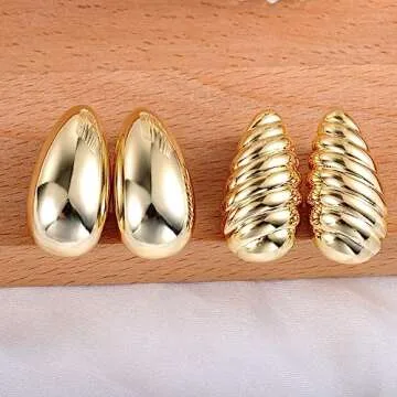 Teardrop Clip On Earrings Dupes Earring for Women Chunky Hoop Earing Hypoallergenic Lightweight Dangle Water Drop Set for Women