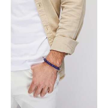 Kendra Scott Cade Beaded Bracelet for Men, Fine Jewelry, Oxidized Silver Blue Lapis, Large