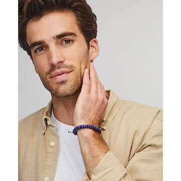 Kendra Scott Cade Beaded Bracelet for Men, Fine Jewelry, Oxidized Silver Blue Lapis, Large