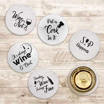 Coasters for Drinks Absorbents with Holder - 6 Pcs Gift Set with 6 Funny Sayings for Wine Lovers - C...