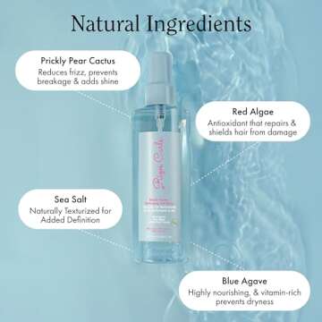 Rizos Curls Beach Waves Texturizing Salt Spray, Enhance Texture & Volume, Nourish and Enhance Definition with Blue Agave Extract, Red Algae & Prickly Pear Cactus, 6.8 oz