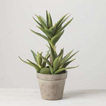 Sullivans Artificial Succulent Plants in Distressed Tan Painted Pot, Aloe, 14”H (DOT121)