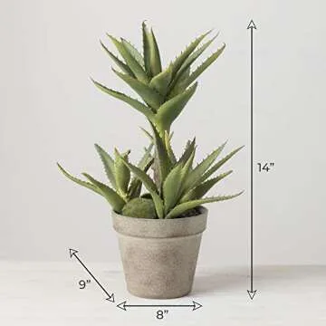 Sullivans Artificial Succulent Plants in Distressed Tan Painted Pot, Aloe, 14”H (DOT121)