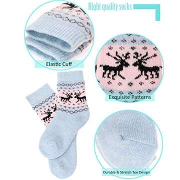 EBMORE Baby Boys Girls Cotton Socks 12 Pairs with Grippers(Deer（6 Pairs）,4-7 Y)