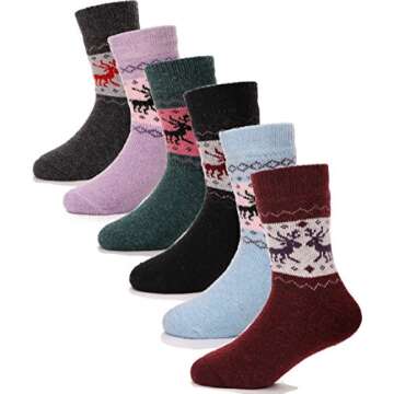 EBMORE Baby Boys Girls Cotton Socks 12 Pairs with Grippers(Deer（6 Pairs）,4-7 Y)