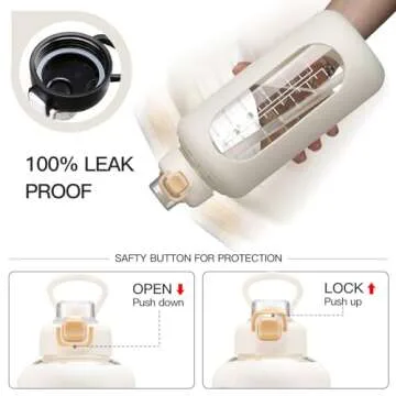 chunmo 64 oz Glass Water Bolttles with Straw Half Gallon Large Motivational Water Bottle with Time Marker Sports Water Bottles with Silicone Sleeve and Handle Lid Water Jug for Gym Workout