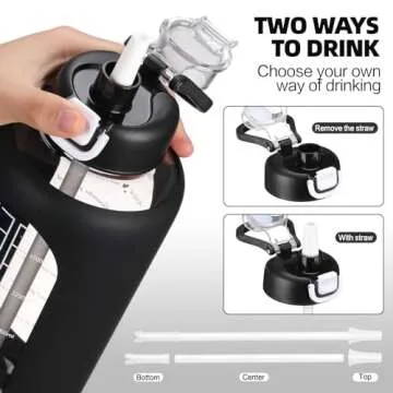 chunmo 64 oz Glass Water Bolttles with Straw Half Gallon Large Motivational Water Bottle with Time Marker Sports Water Bottles with Silicone Sleeve and Handle Lid Water Jug for Gym Workout