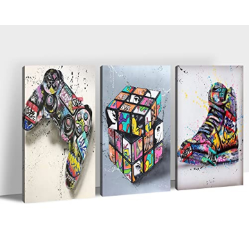 Multi Panel Graffiti Canvas Wall Art - 3 Piece Graffiti Pop Street Art Canvas Prints for Wall Decor,...
