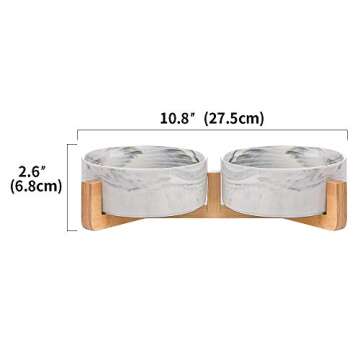 Marble Black Ceramic Cat Dog Bowl Dish with Wood Stand No Spill Pet Food Water Feeder Cats Small Dogs Set of 2