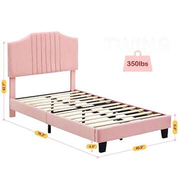IDEALHOUSE Twin Bed Frame Upholstered Platform with Headboard, Strong Frame and Wooden Slats Support...