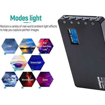 RGB LED Video Light, with Built-in Rechargeable Battery,Portable On Camera Light Panel with Aluminium Alloy Body,360° Full Color,CRI/TLCI≥97 2500-8500K,12 Lighting Effect Modes