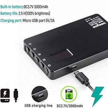 RGB LED Video Light, with Built-in Rechargeable Battery,Portable On Camera Light Panel with Aluminium Alloy Body,360° Full Color,CRI/TLCI≥97 2500-8500K,12 Lighting Effect Modes