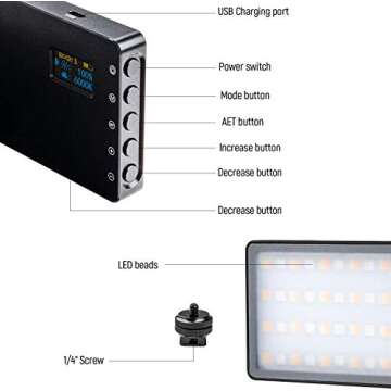 RGB LED Video Light, with Built-in Rechargeable Battery,Portable On Camera Light Panel with Aluminium Alloy Body,360° Full Color,CRI/TLCI≥97 2500-8500K,12 Lighting Effect Modes