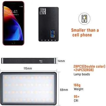 RGB LED Video Light, with Built-in Rechargeable Battery,Portable On Camera Light Panel with Aluminium Alloy Body,360° Full Color,CRI/TLCI≥97 2500-8500K,12 Lighting Effect Modes