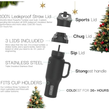 Coldest Tumbler with Handle and Straw, 100% Leak Proof Insulated Tumbler with Lid and Straw (3 Lids)...
