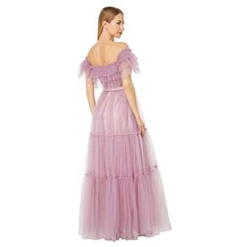 BCBG Off-The-Shoulder Tulle Evening Gown Lavender Herb 14