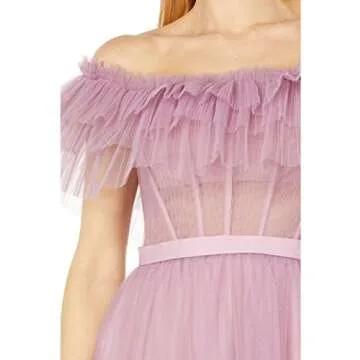 BCBG Off-The-Shoulder Tulle Evening Gown Lavender Herb 14