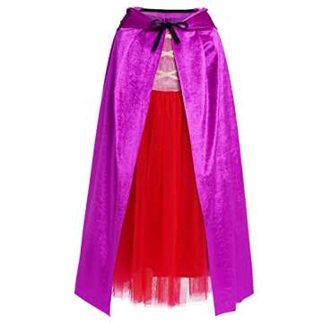 IBTOM CASTLE Halloween Costume Kids, Girls Flying Sleeve Velvet Tulle Witch Dress Hooded Cloak Wigs Carnival Birthday Party Halloween Fancy Dress Up Purple+Wigs 11-12 Years