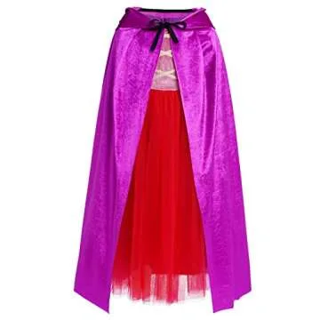 IBTOM CASTLE Halloween Costume Kids, Girls Flying Sleeve Velvet Tulle Witch Dress Hooded Cloak Wigs Carnival Birthday Party Halloween Fancy Dress Up Purple+Wigs 11-12 Years