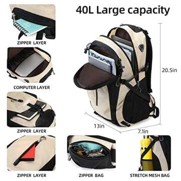 SHENHU Hiking Backpack 40L Waterproof Daypack Outdoor Sport Trekking,Camping Backpack for Men Women Beige