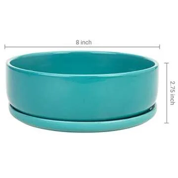 MyGift 8 Inch Turquoise Ceramic Planter with Saucer