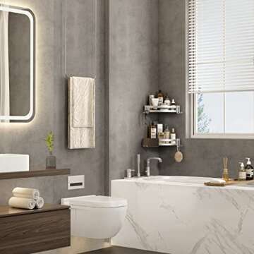 VOLPONE Shower Corner Shelf Caddy 2 Pack Shower Organizer Corner No Drill Shower Storage Rust Proof ...